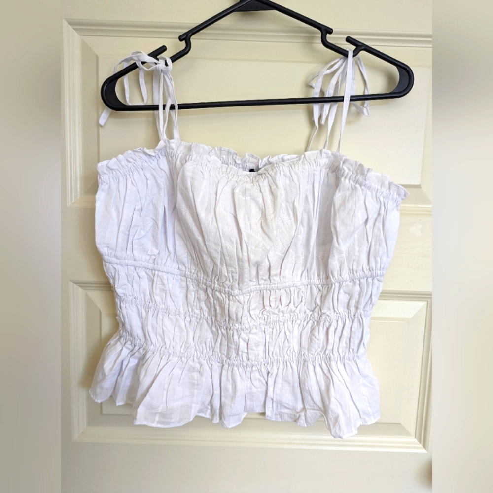 Kittenish White Fluffy Tank Top With Straps Size XL